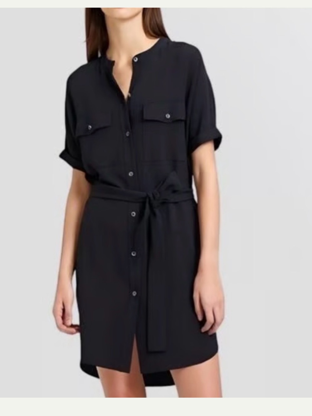 Theory black Rosina crew neck belted shirt dress Large